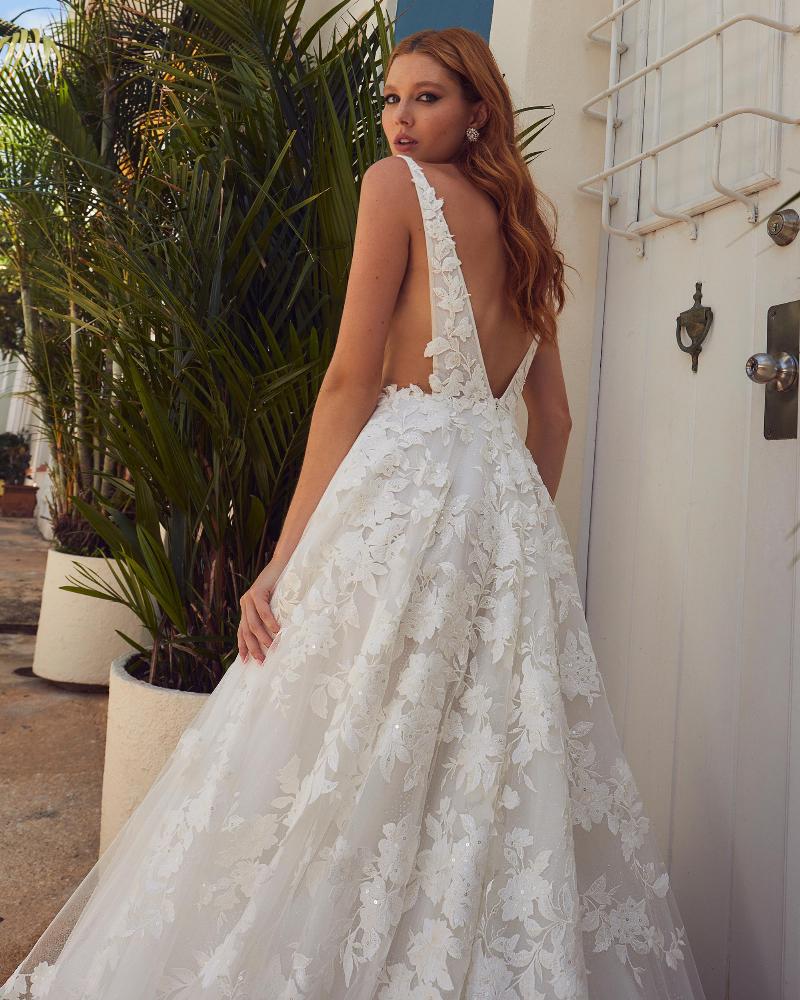 La23114 sexy backless wedding dress with lace and detachable sleeves4